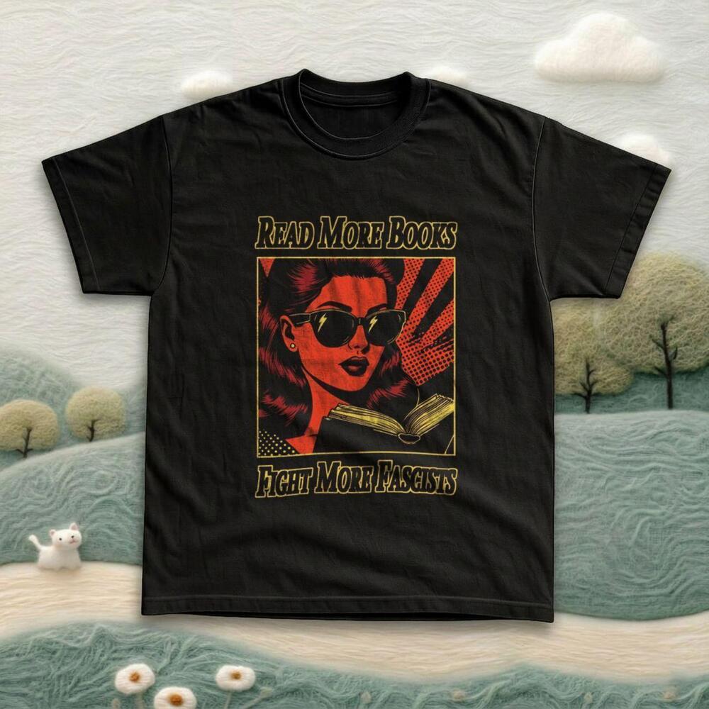 Read More Books Fight More Fascists Black Graphic Tee